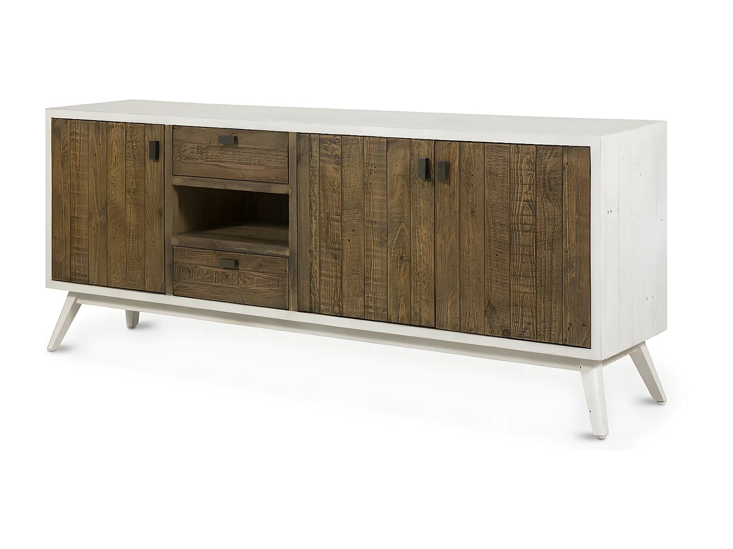 Meuble tv 2 tiroirs Bois Blanc - Nastasie Décoration d'Autrefois