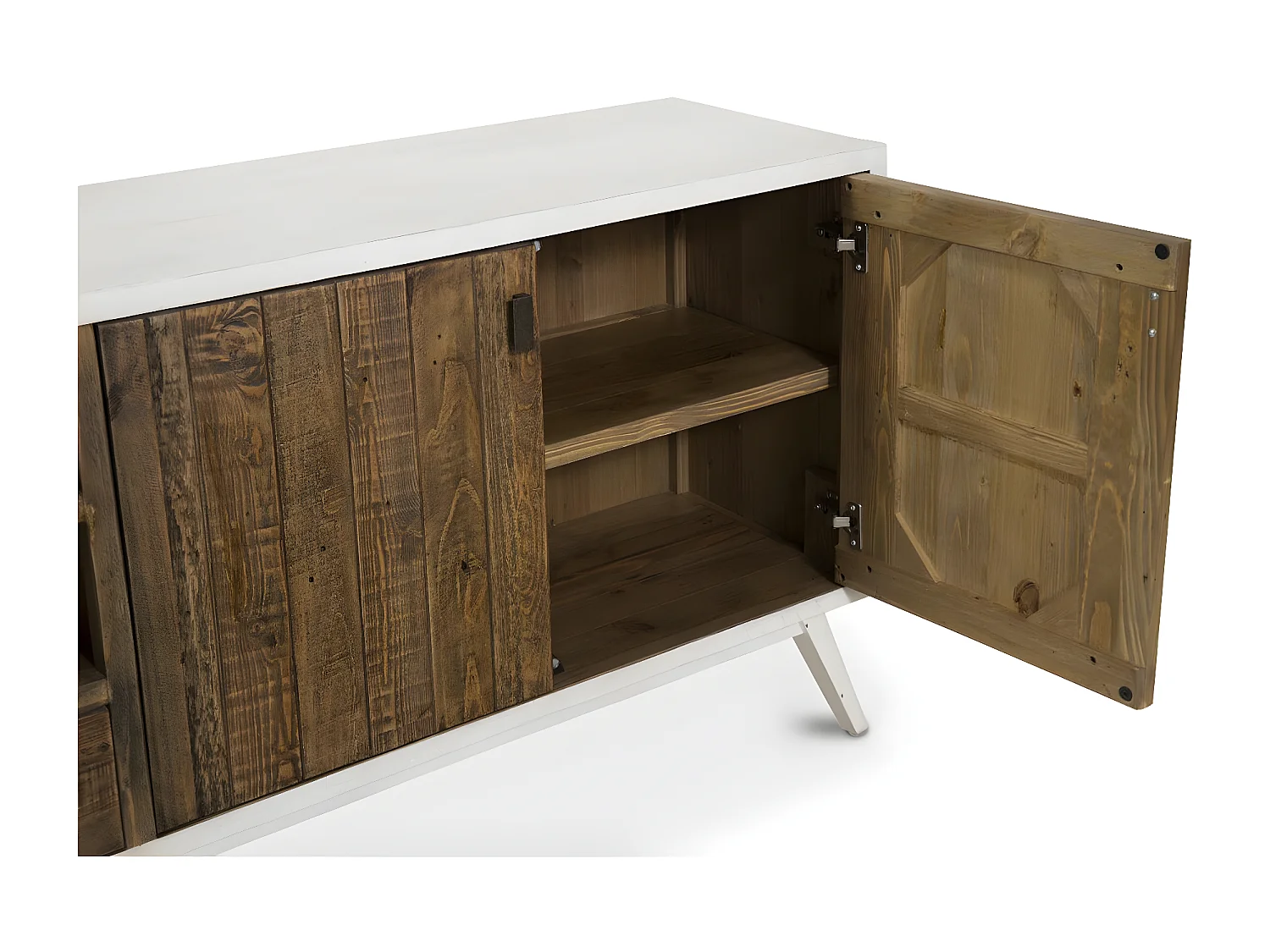 Meuble tv 2 tiroirs Bois Blanc - Nastasie Décoration d'Autrefois