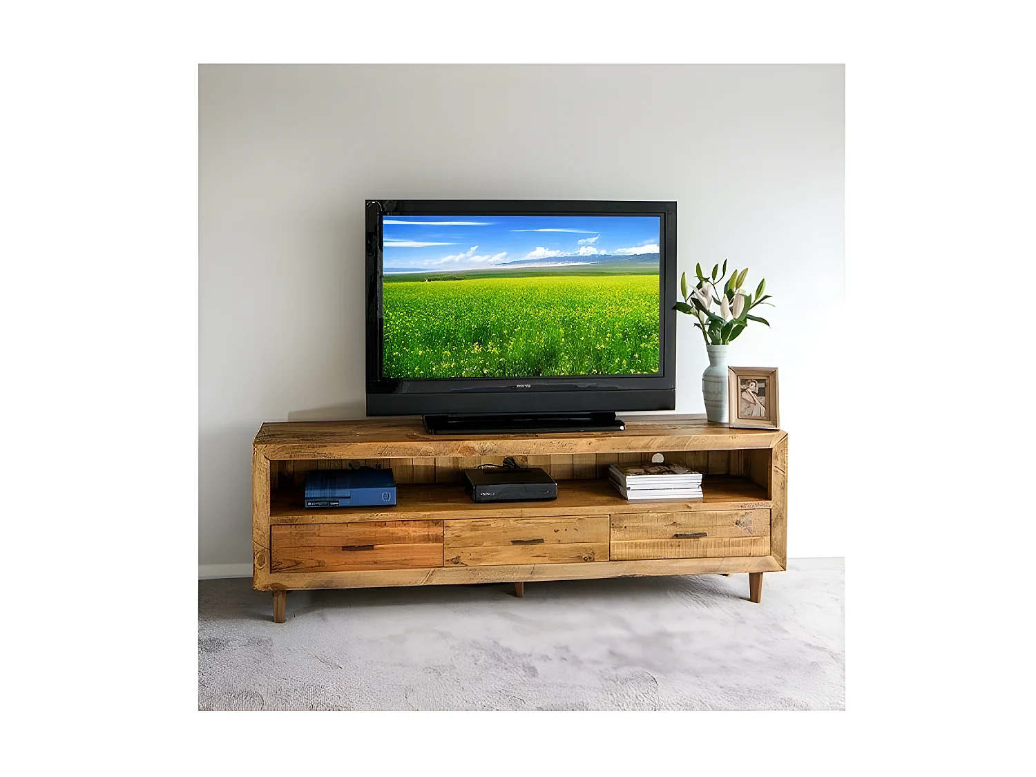 Meuble tv 3 tiroirs Bois Marron - Dalamée Décoration d'Autrefois