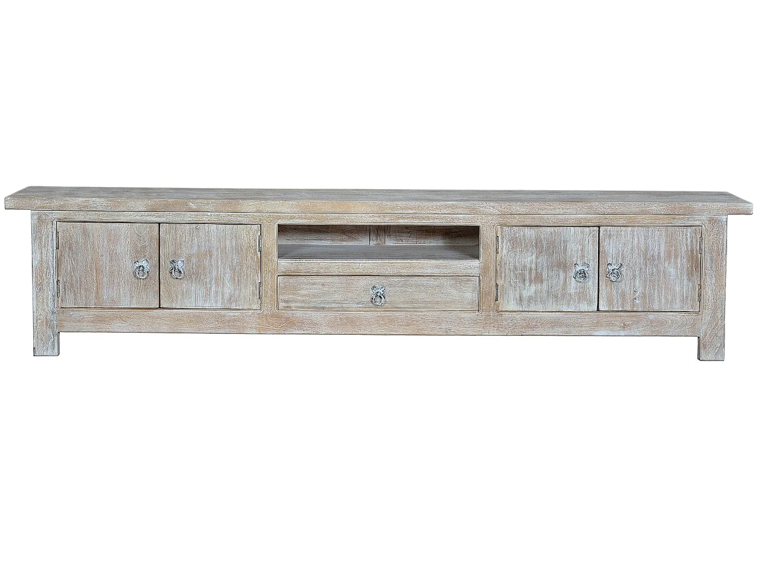 Meuble TV en bois de manguier 230 cm, style méditerranéen moderne - 44 x 230 x 50