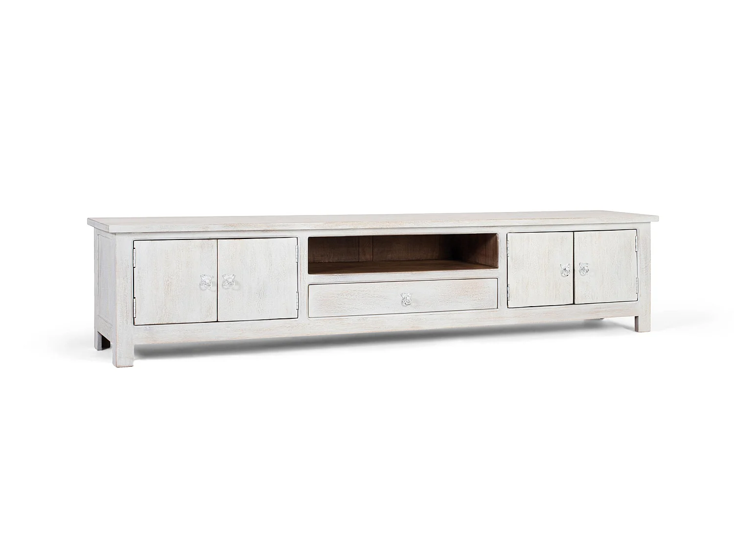 Meuble TV en bois de manguier 230 cm, style méditerranéen moderne - 44 x 230 x 50