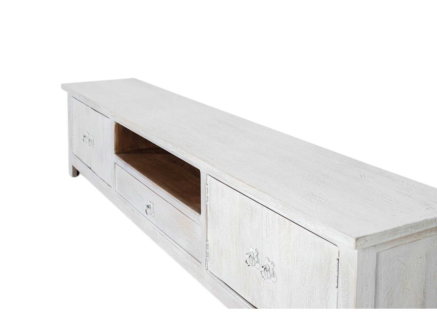 Meuble TV en bois de manguier 230 cm, style méditerranéen moderne - 44 x 230 x 50