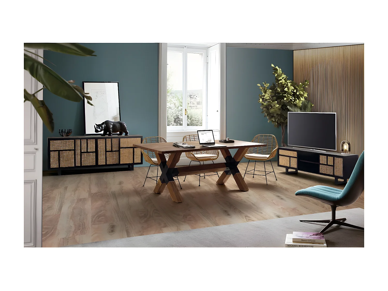 Meuble tv Bois Noir - Eléonore Décoration d'Autrefois