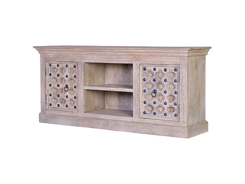 Meuble TV en bois de manguier naturel et détails en métal