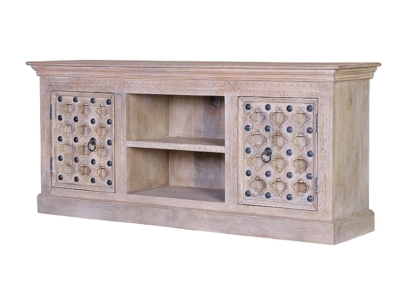 Meuble TV en bois de manguier naturel et détails en métal