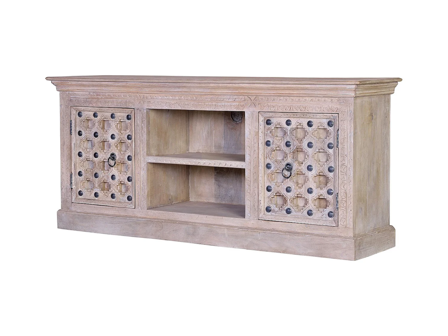 Meuble TV en bois de manguier naturel et détails en métal