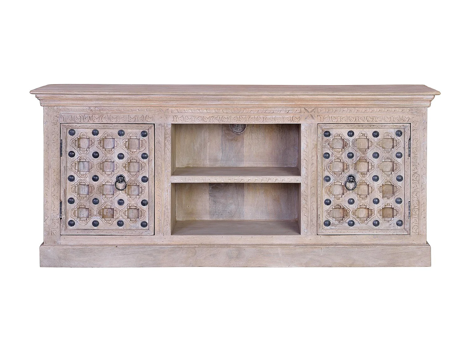 Meuble TV en bois de manguier naturel et détails en métal