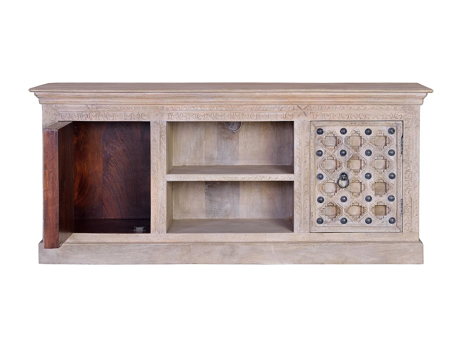 Meuble TV en bois de manguier naturel et détails en métal