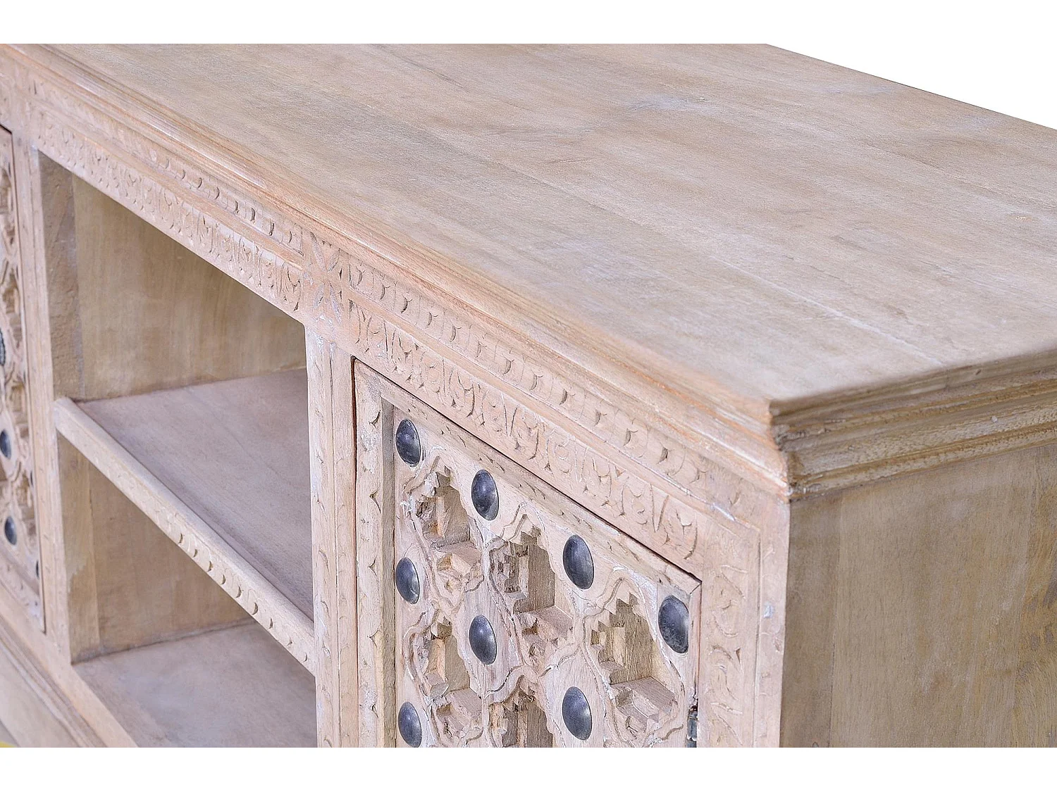 Meuble TV en bois de manguier naturel et détails en métal