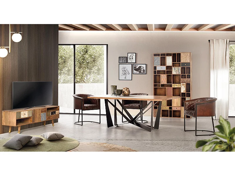 Meuble tv 3 tiroirs Bois Marron - Olympe Décoration d'Autrefois