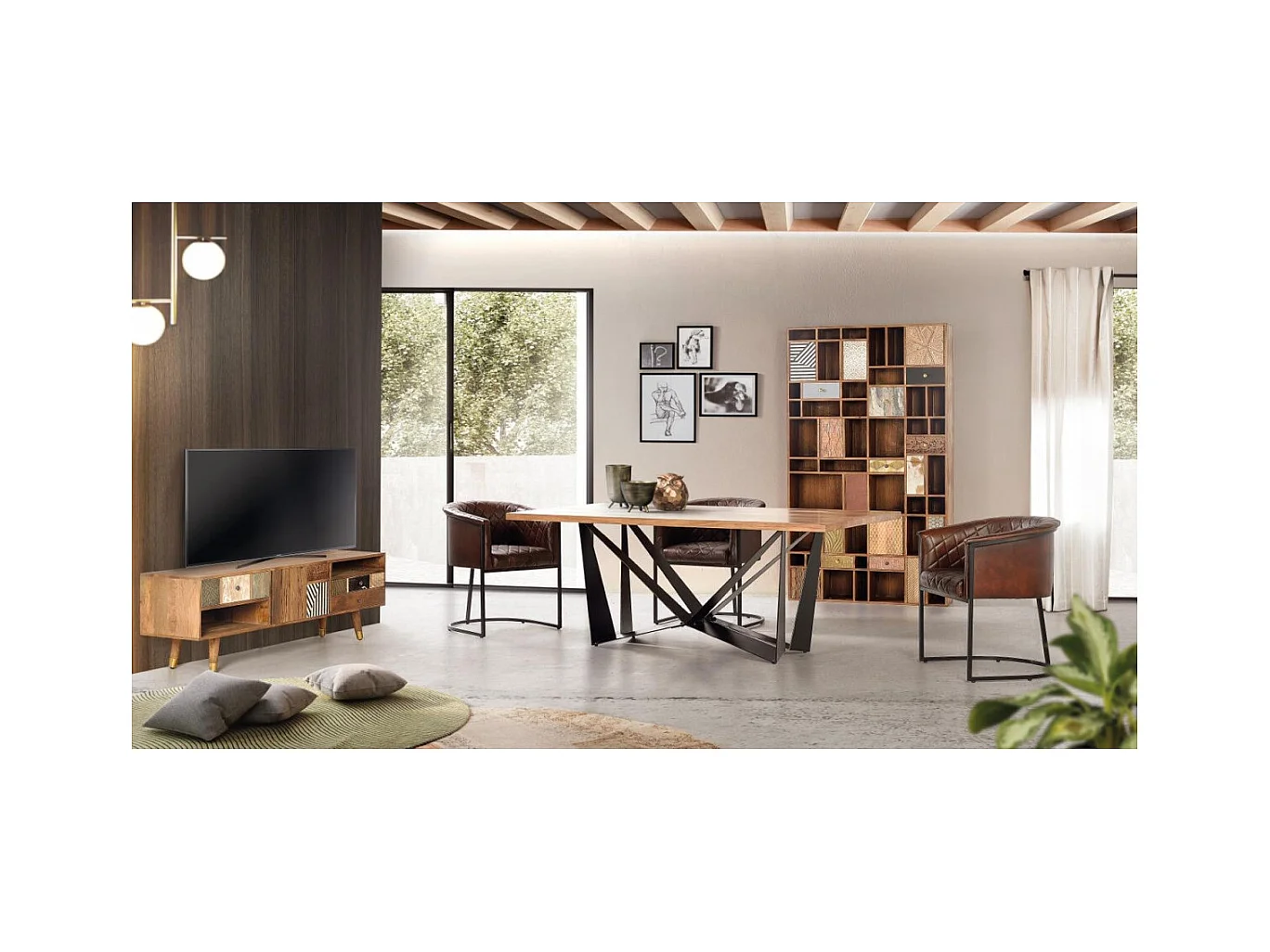 Meuble TV en manguier noyer clair