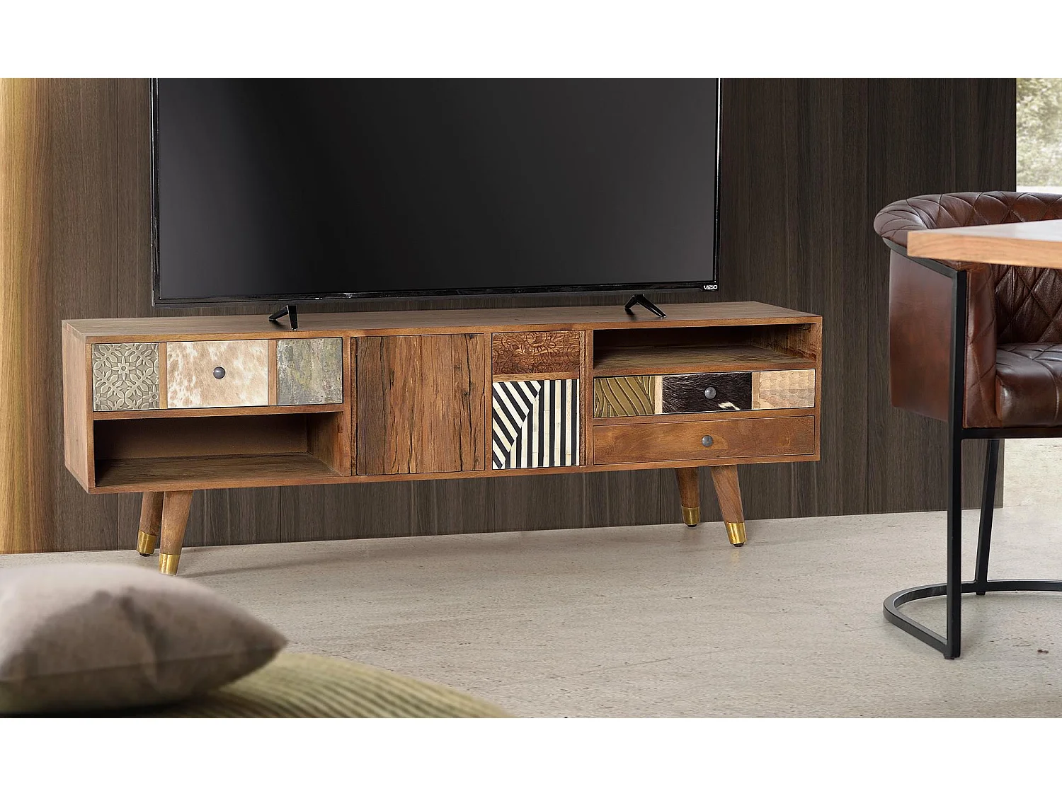 Meuble TV en manguier noyer clair