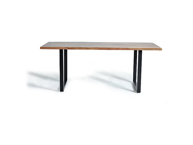 Table à manger en bois d'acacia naturel et pieds en métal noir