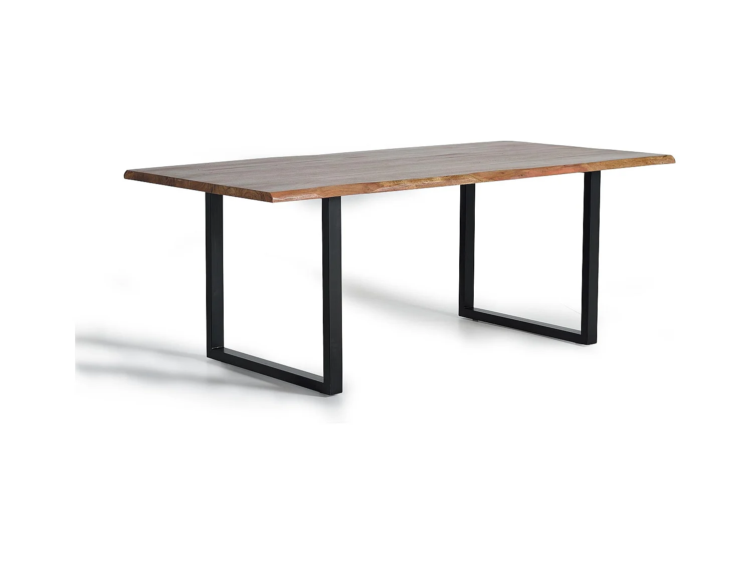 Table à manger en bois d'acacia naturel et pieds en métal noir
