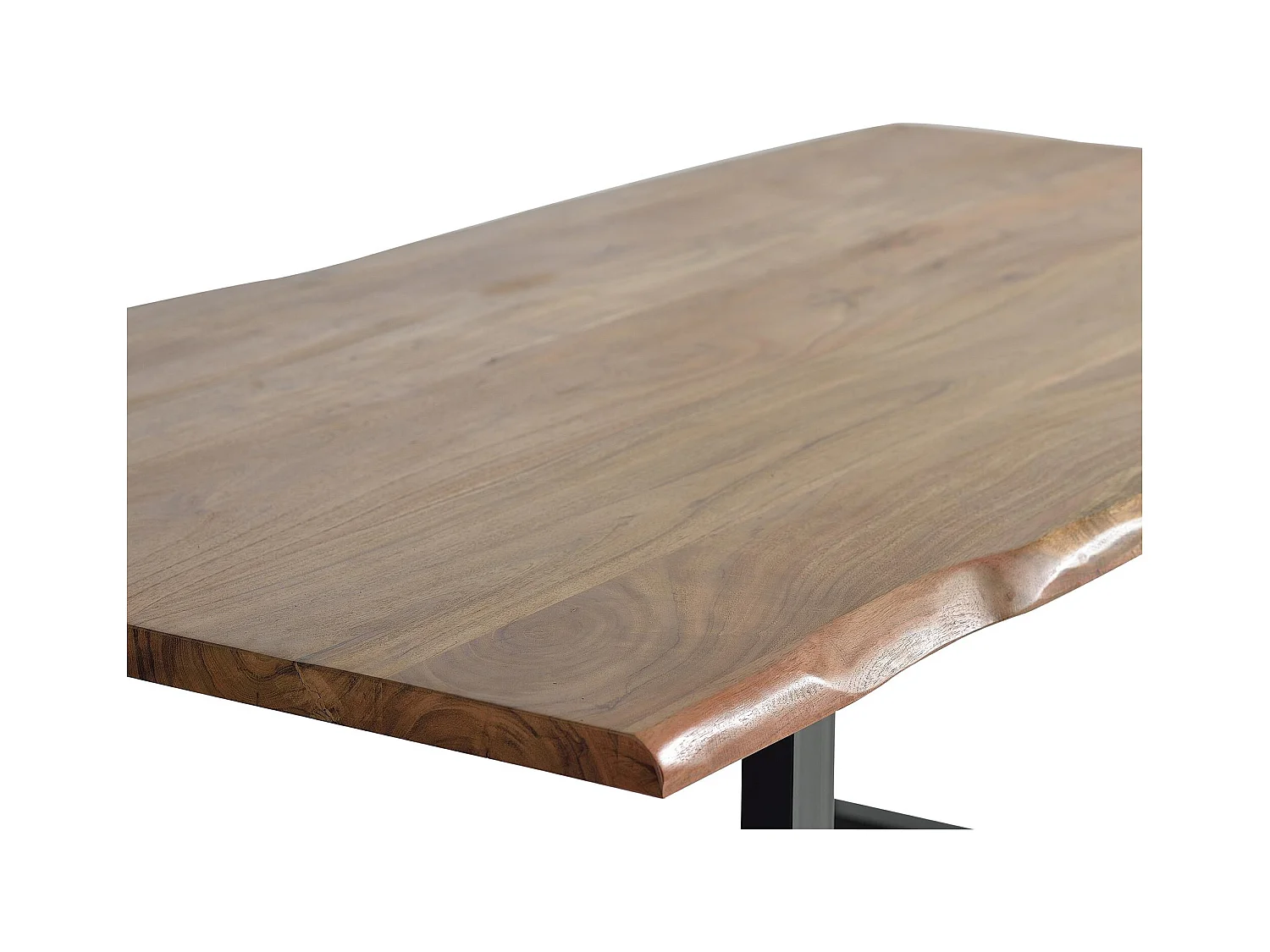 Table à manger en bois d'acacia naturel et pieds en métal noir