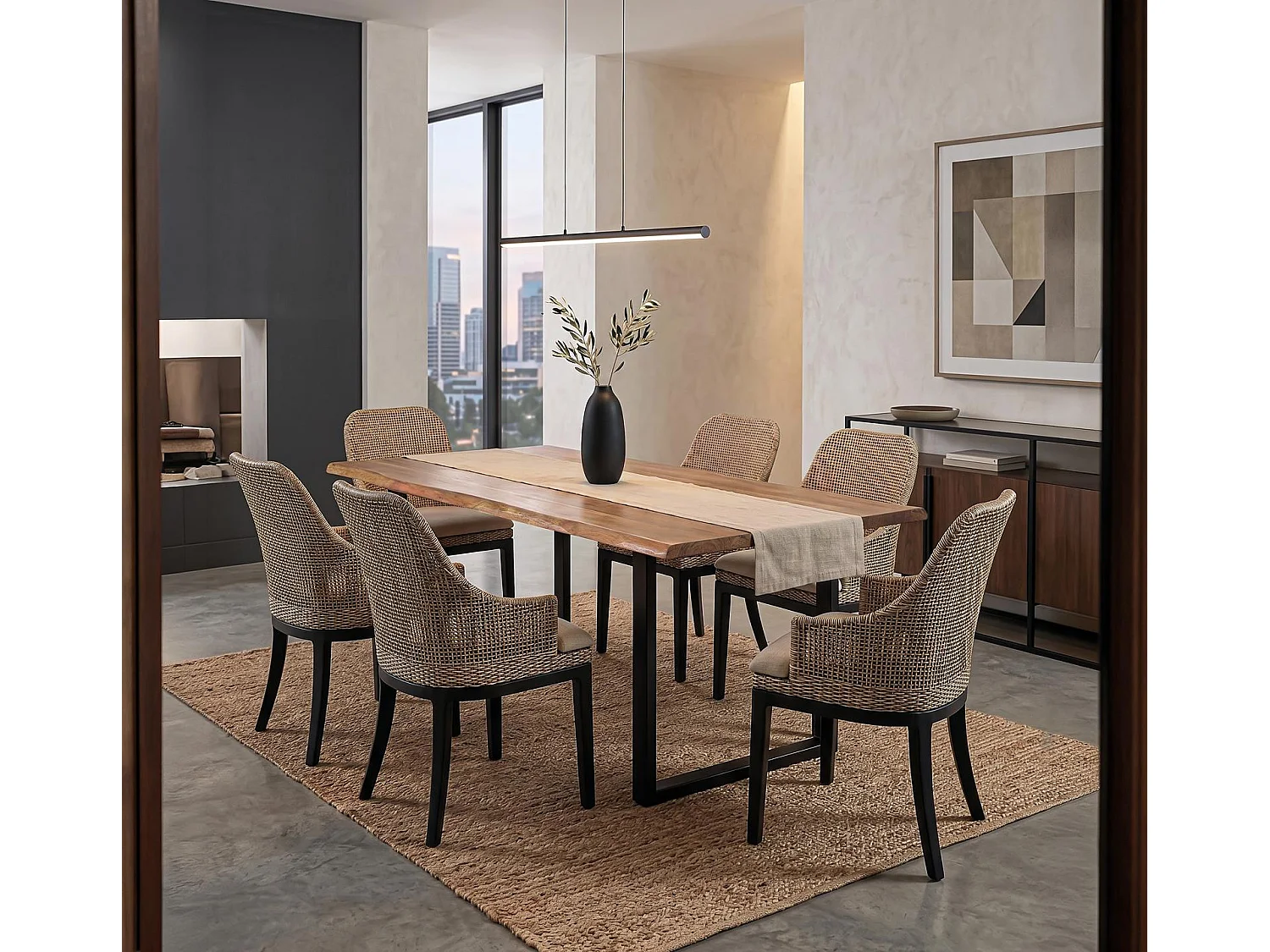 Tables de salle à manger en bois d'acacia 160 cm, style industriel moderne - 78 x 160 x 100