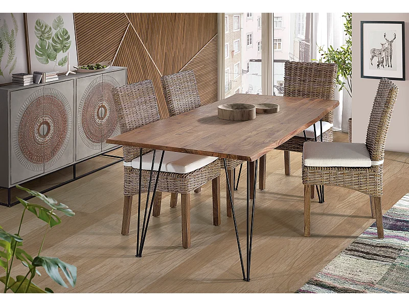 Table à manger Bois-Métal Marron - Décoration d'Autrefois