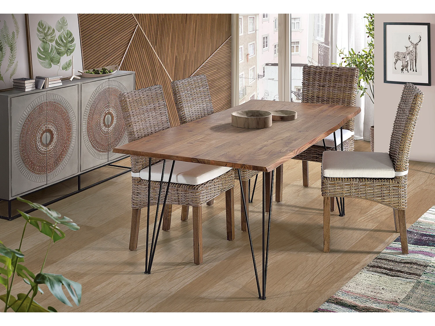 Tavoli da pranzo in legno di acacia, stile moderno industriale, 200 cm - 76x200x100