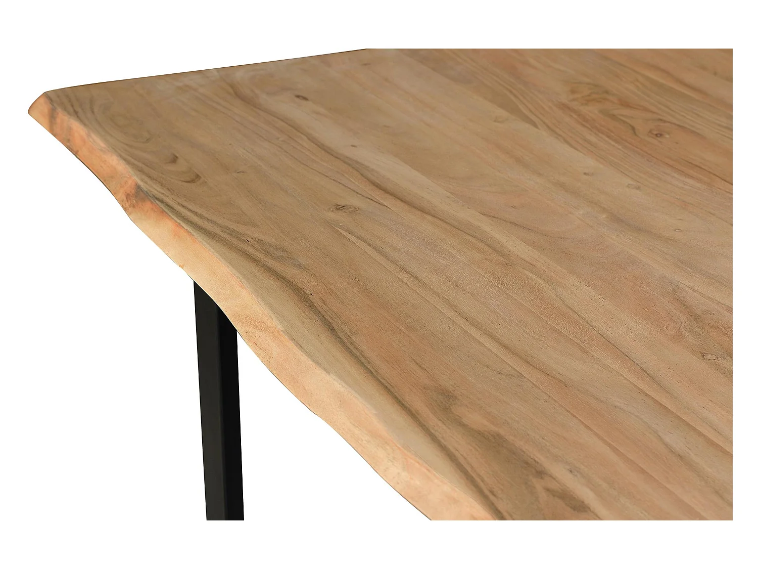 Table à manger en bois d'acacia naturel et pieds en métal noir