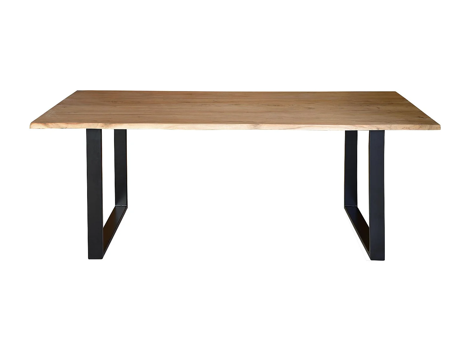 Table à manger en bois d'acacia naturel et pieds en métal noir
