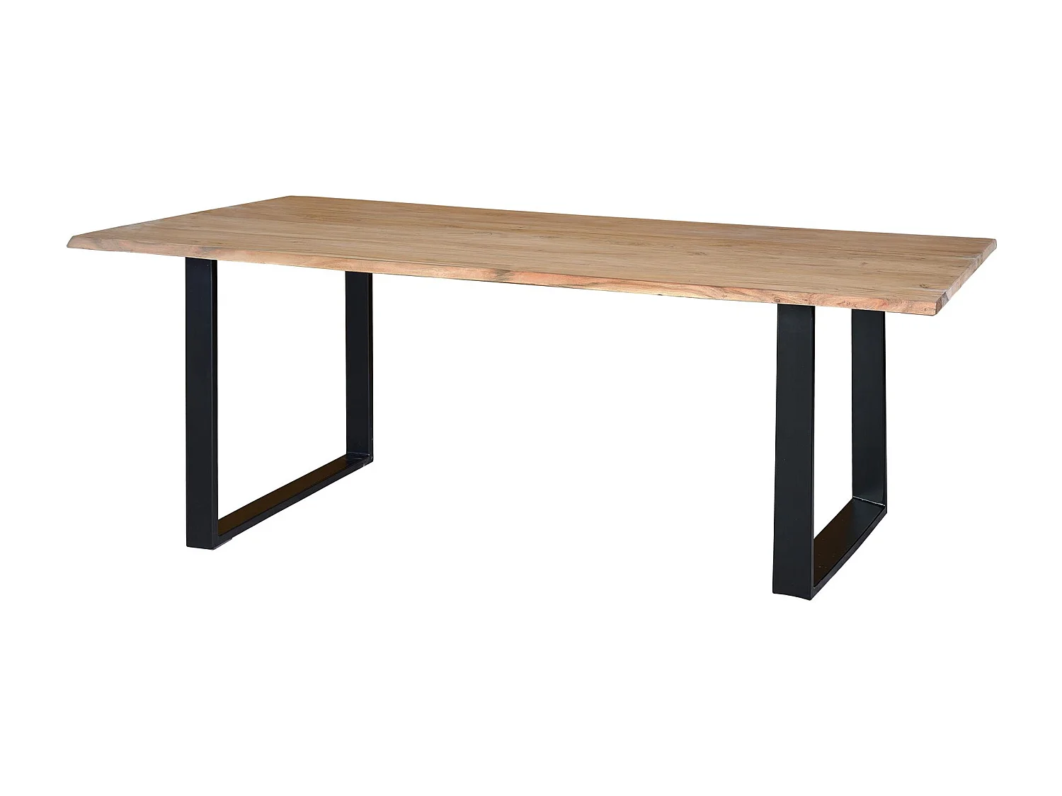 Table à manger en bois d'acacia naturel et pieds en métal noir