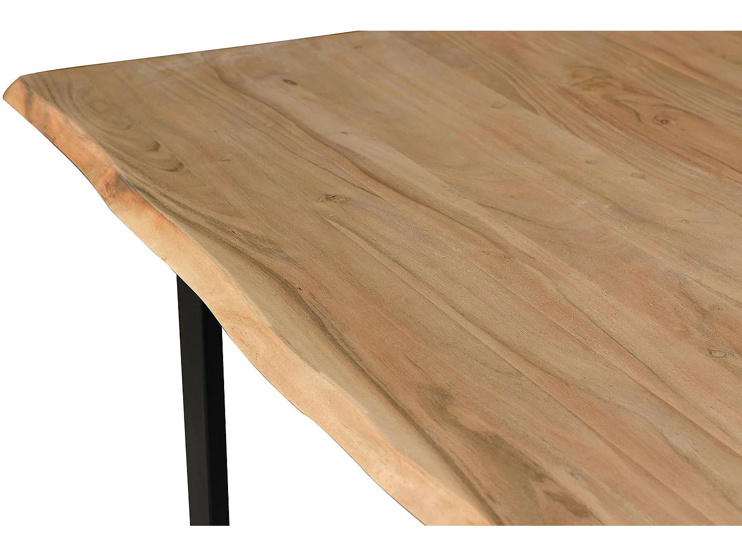 Table à manger en bois d'acacia naturel et pieds en métal noir