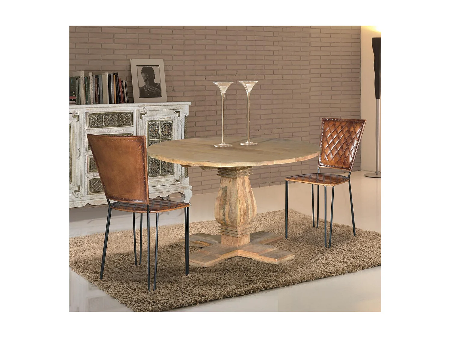 Table à manger 4 places en manguier naturel diamètre 120 cm