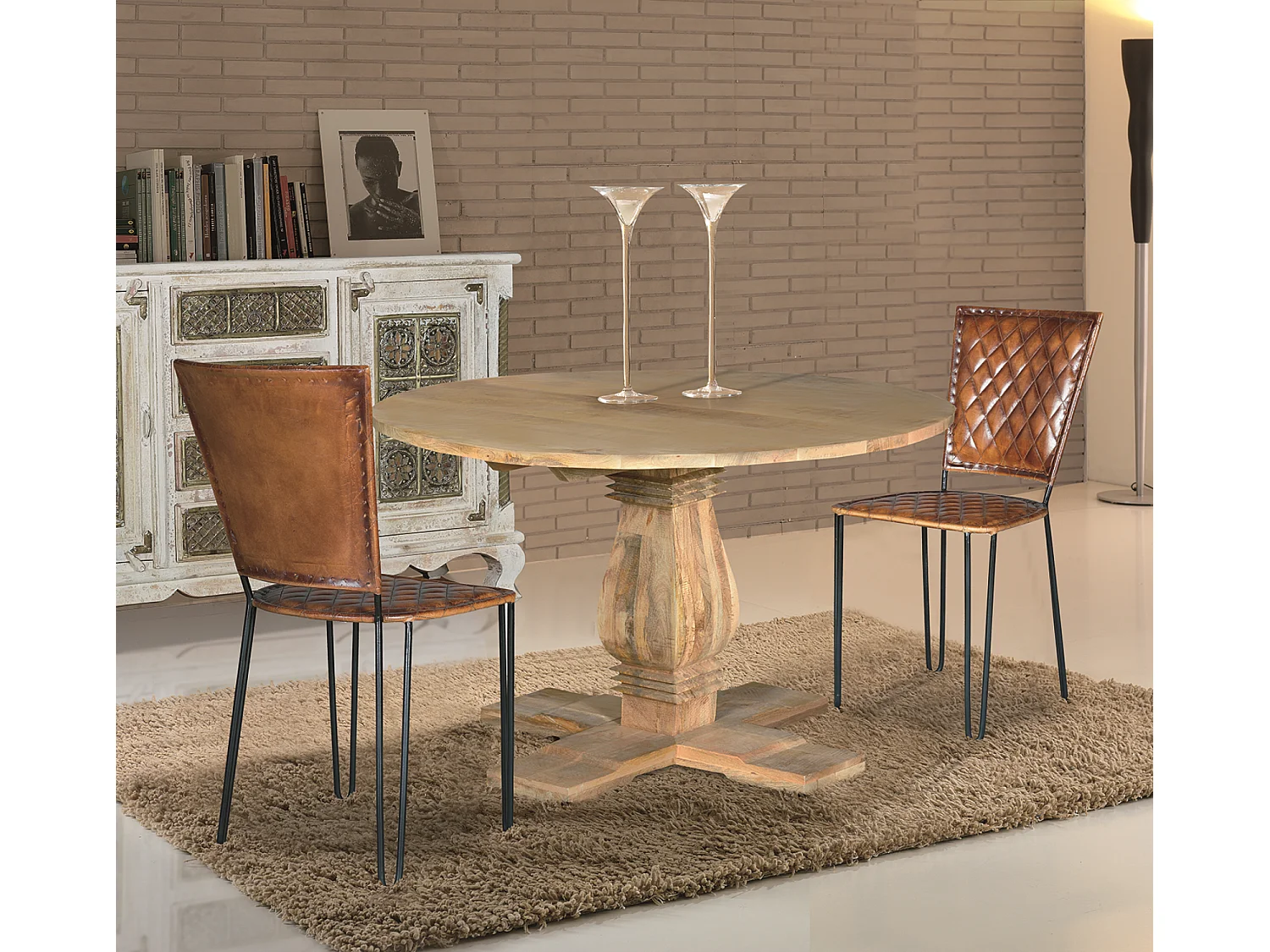 Table à manger 4 places en manguier naturel diamètre 120 cm
