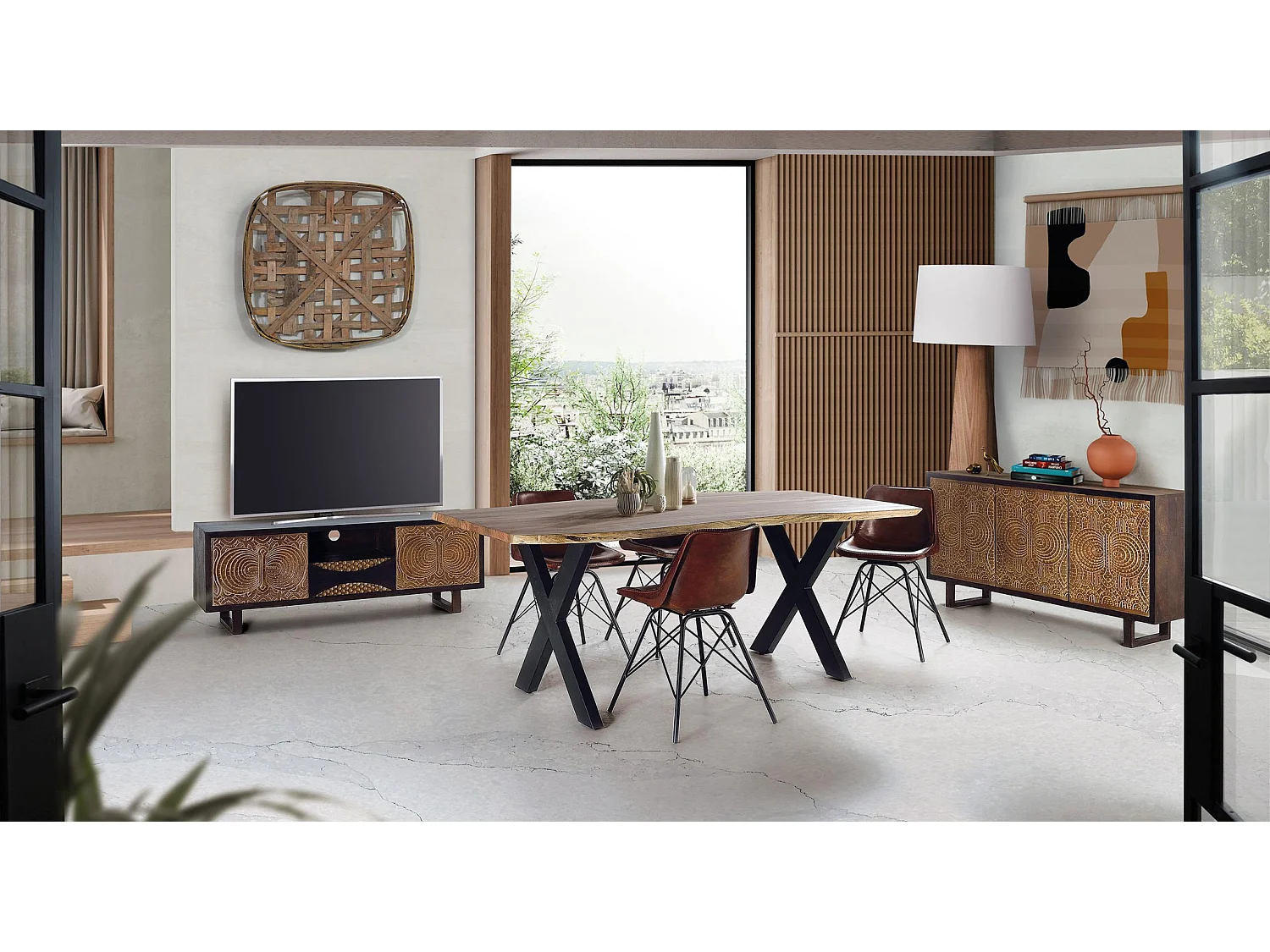 Esstische aus Akazienholz, 180 cm, rustikaler Industriestil - 78x180x100
