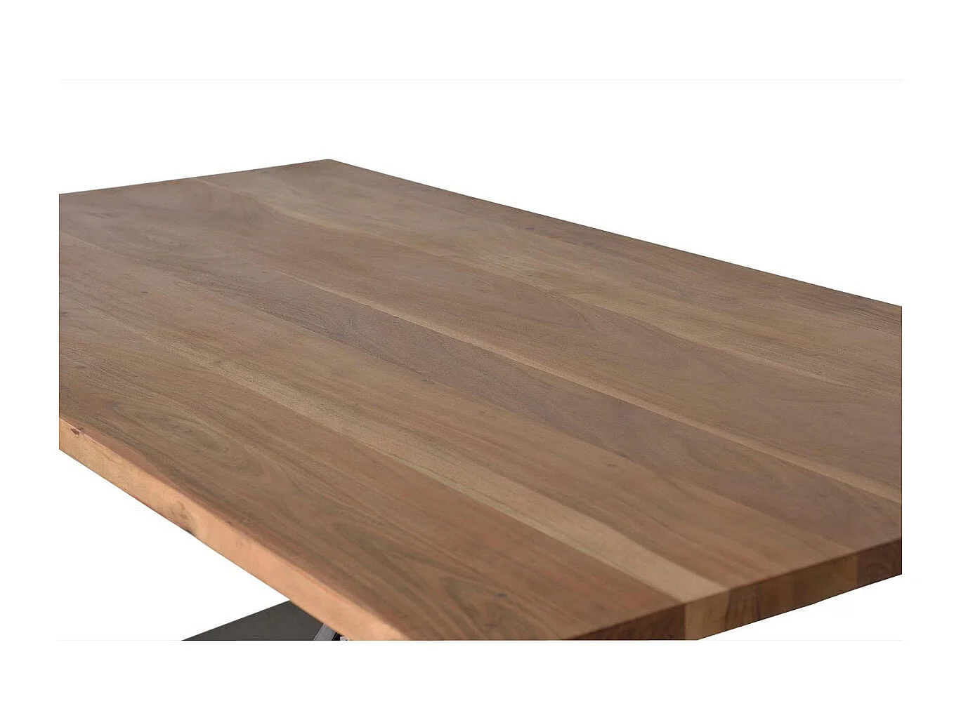 Table à manger en bois d'acacia naturel et pieds en métal noir