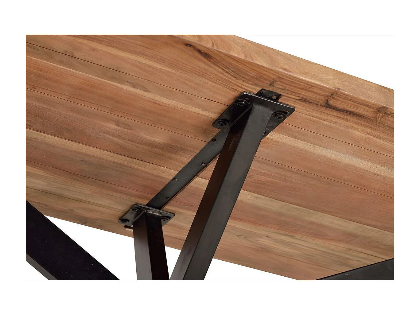 Table à manger en bois d'acacia naturel et details en métal