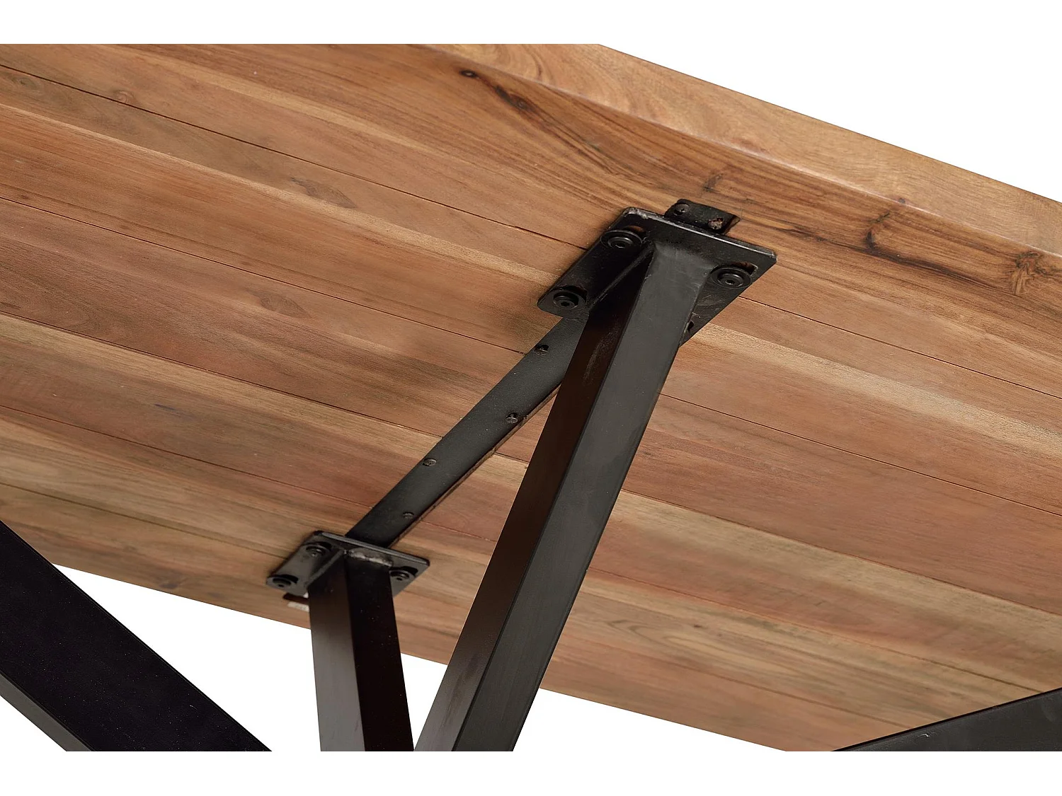 Tables de salle à manger en bois d'acacia 200 cm, style industriel rustique - 77 x 200 x 100