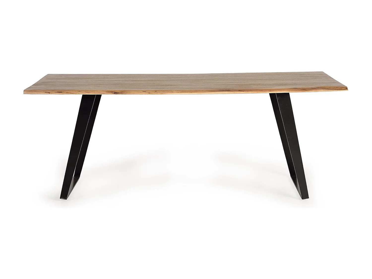 Table à manger en bois d'acacia naturel et pieds en métal noir