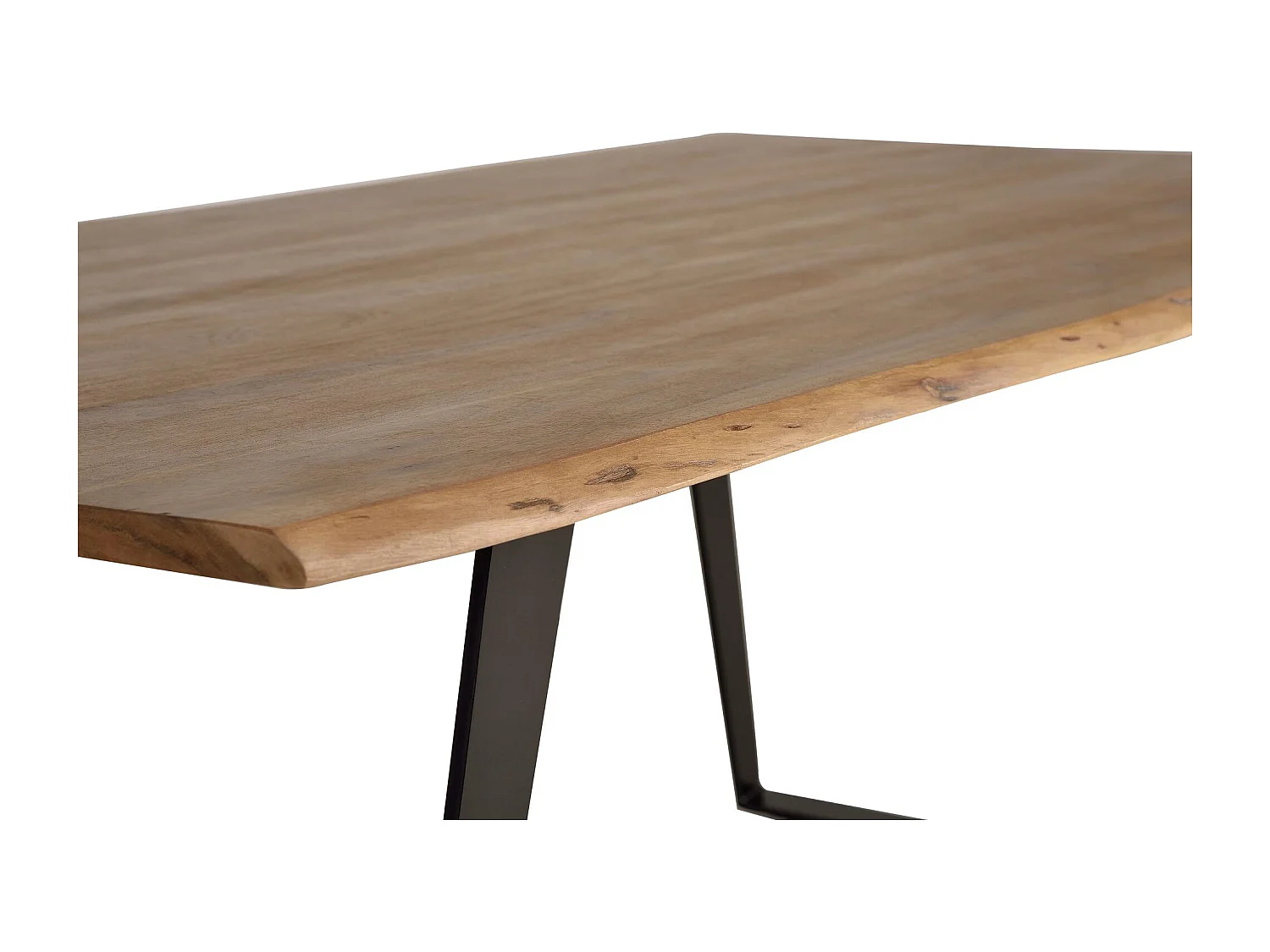 Table à manger en bois d'acacia naturel et pieds en métal noir