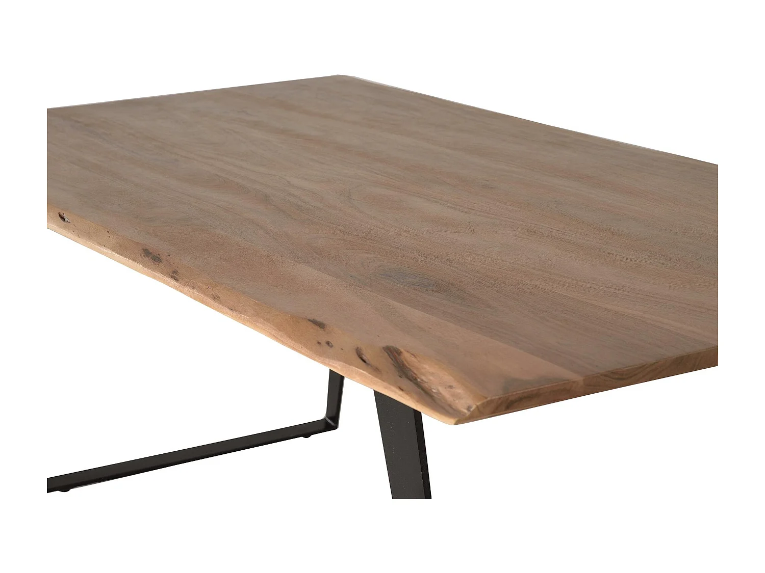 Table à manger en bois d'acacia naturel et pieds en métal noir