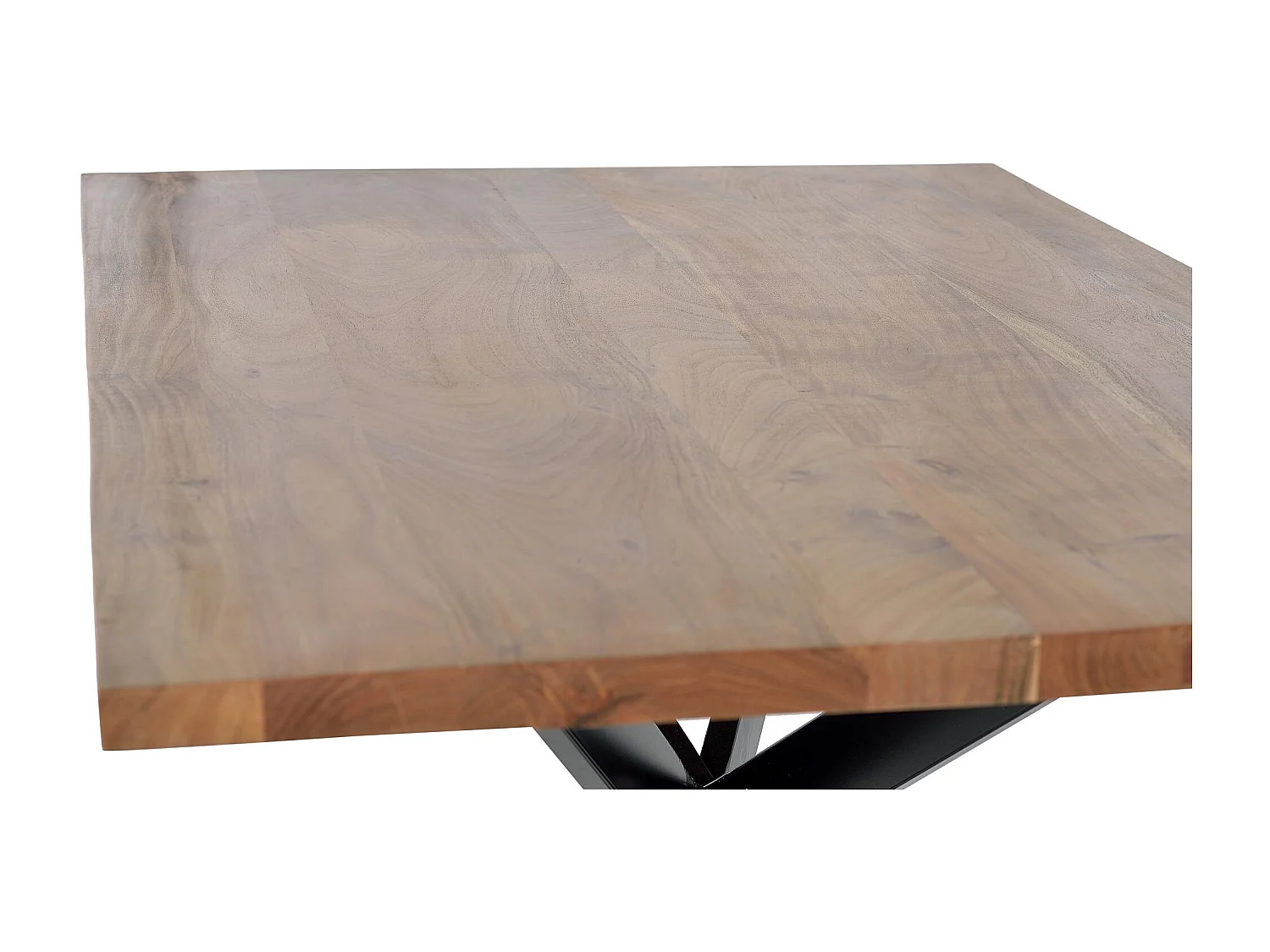 Table à manger en bois d'acacia naturel et pieds en métal noir