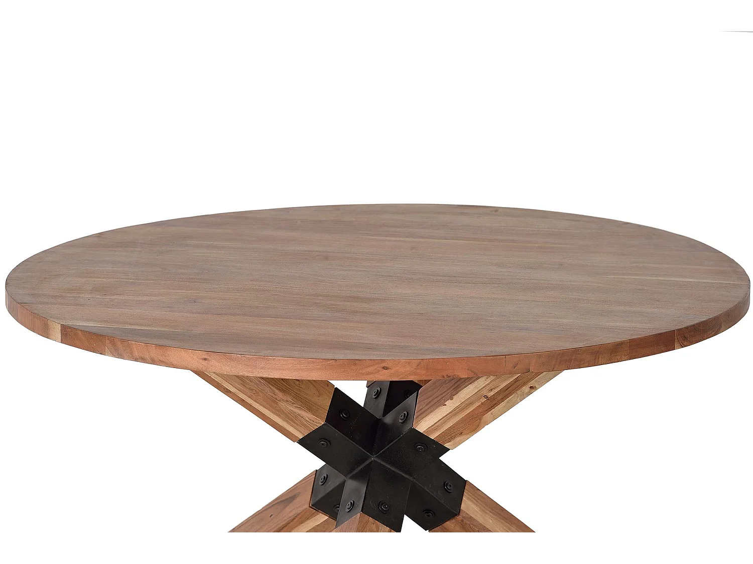 Table à manger en bois d'acacia naturel et pieds en métal noir