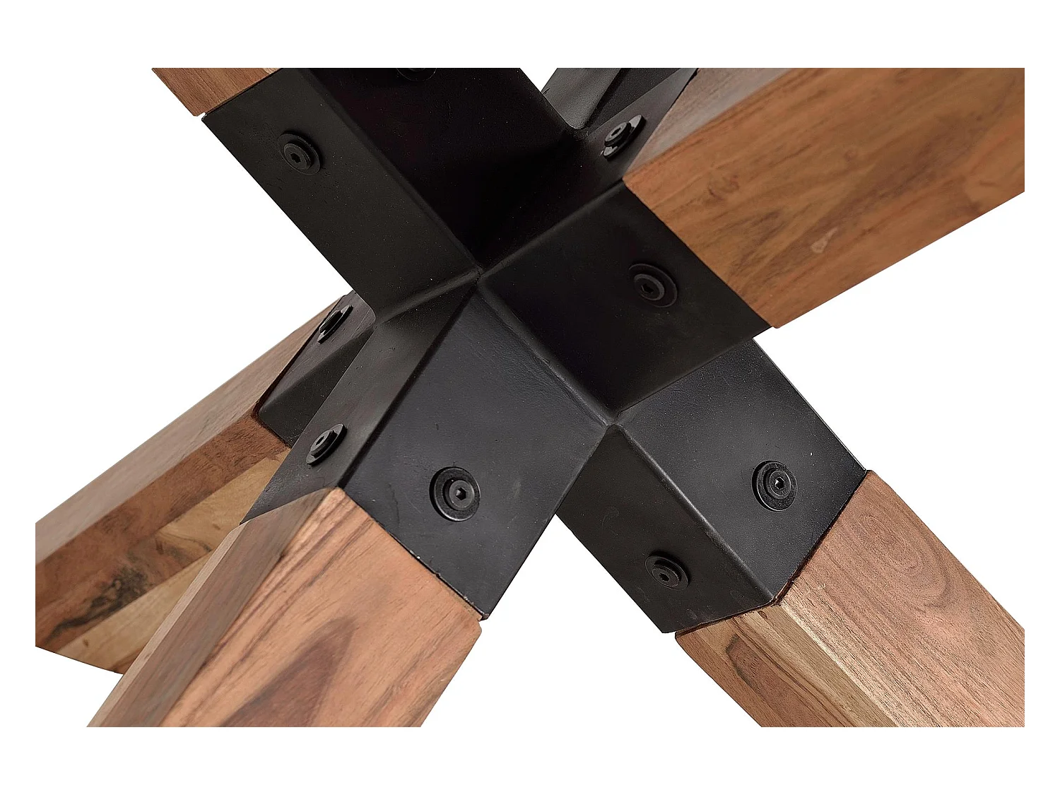 Table à manger en bois d'acacia naturel et pieds en métal noir