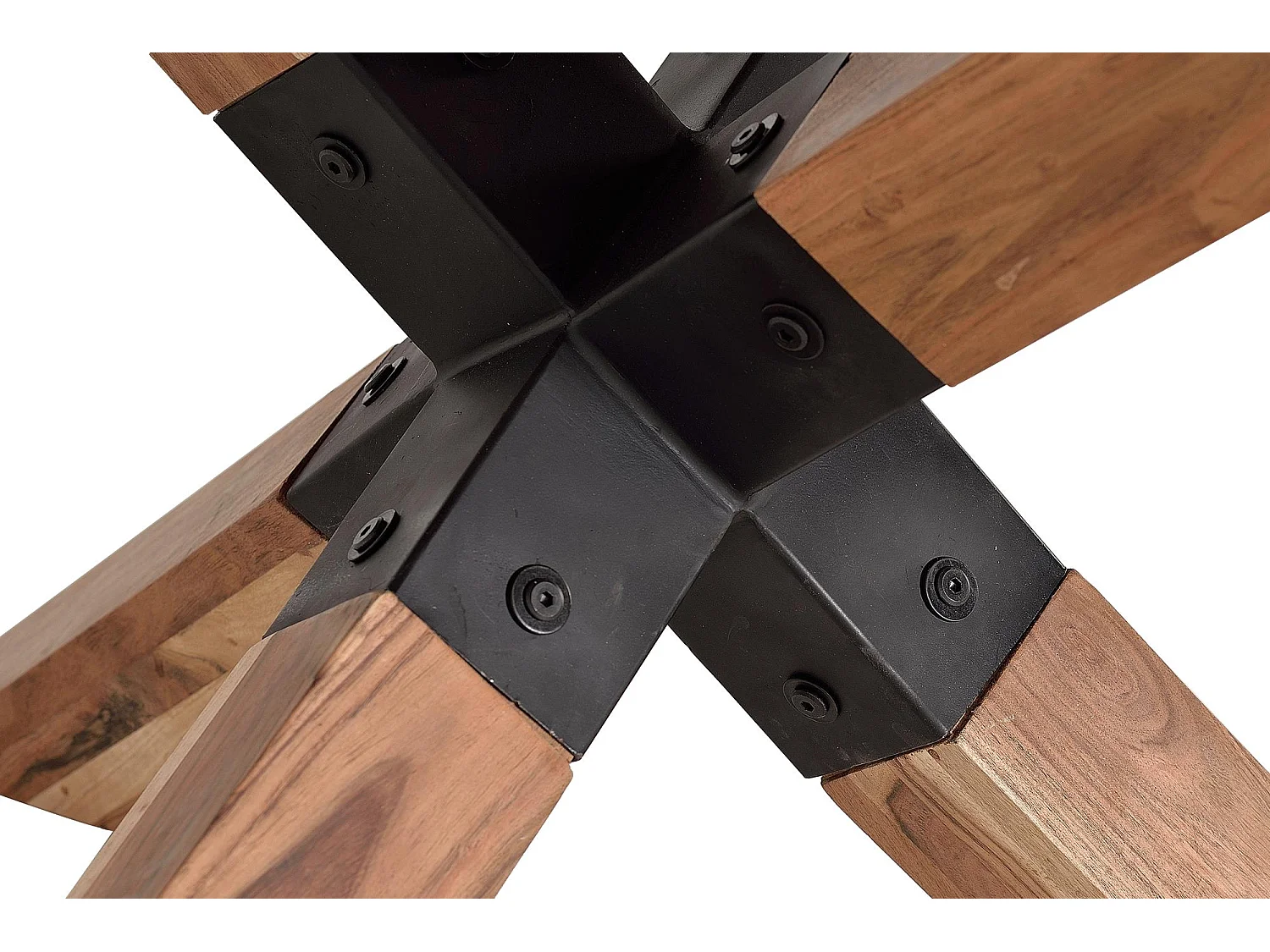 Table à manger en bois d'acacia naturel et pieds en métal noir