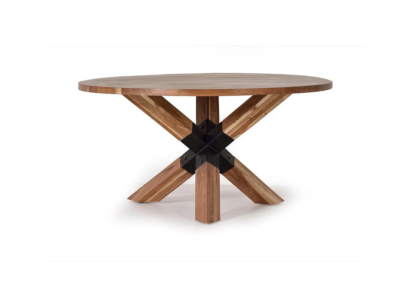 Mesa de comedor en madera acacia natural y patas de metal negro 76x120x120