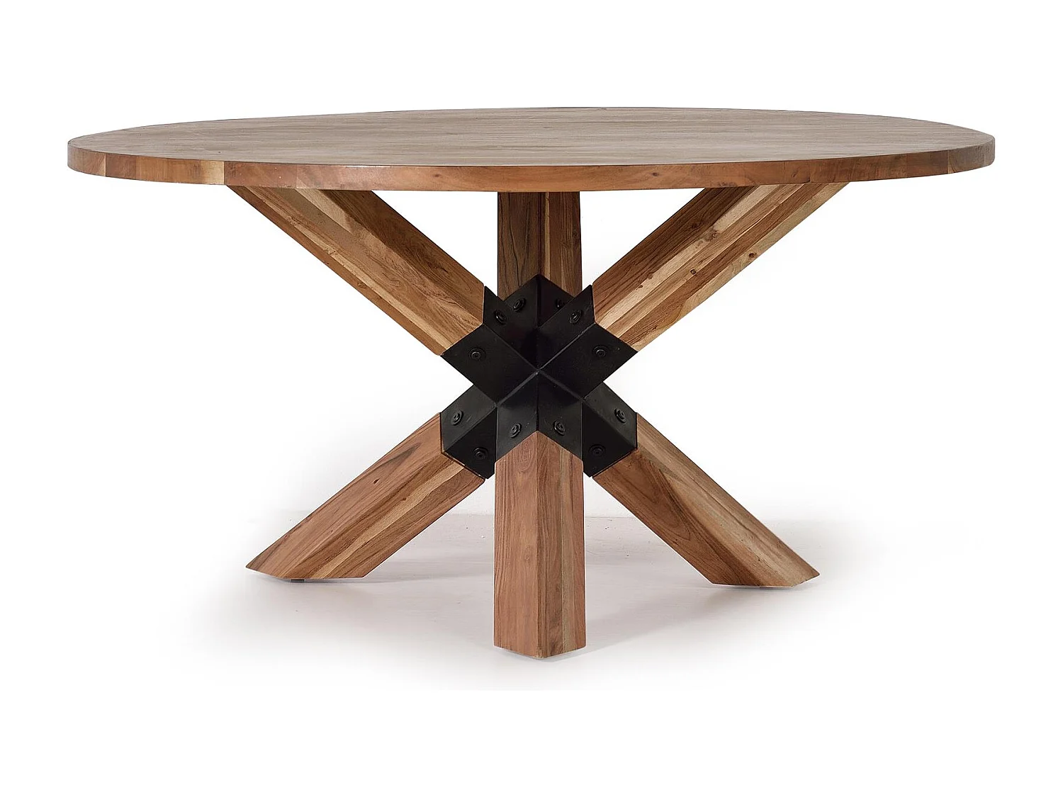 Table à manger en bois d'acacia naturel et pieds en métal noir