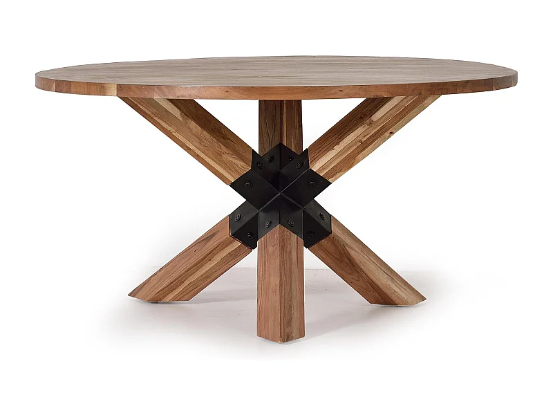 Mesa de comedor en madera acacia natural y patas de metal negro