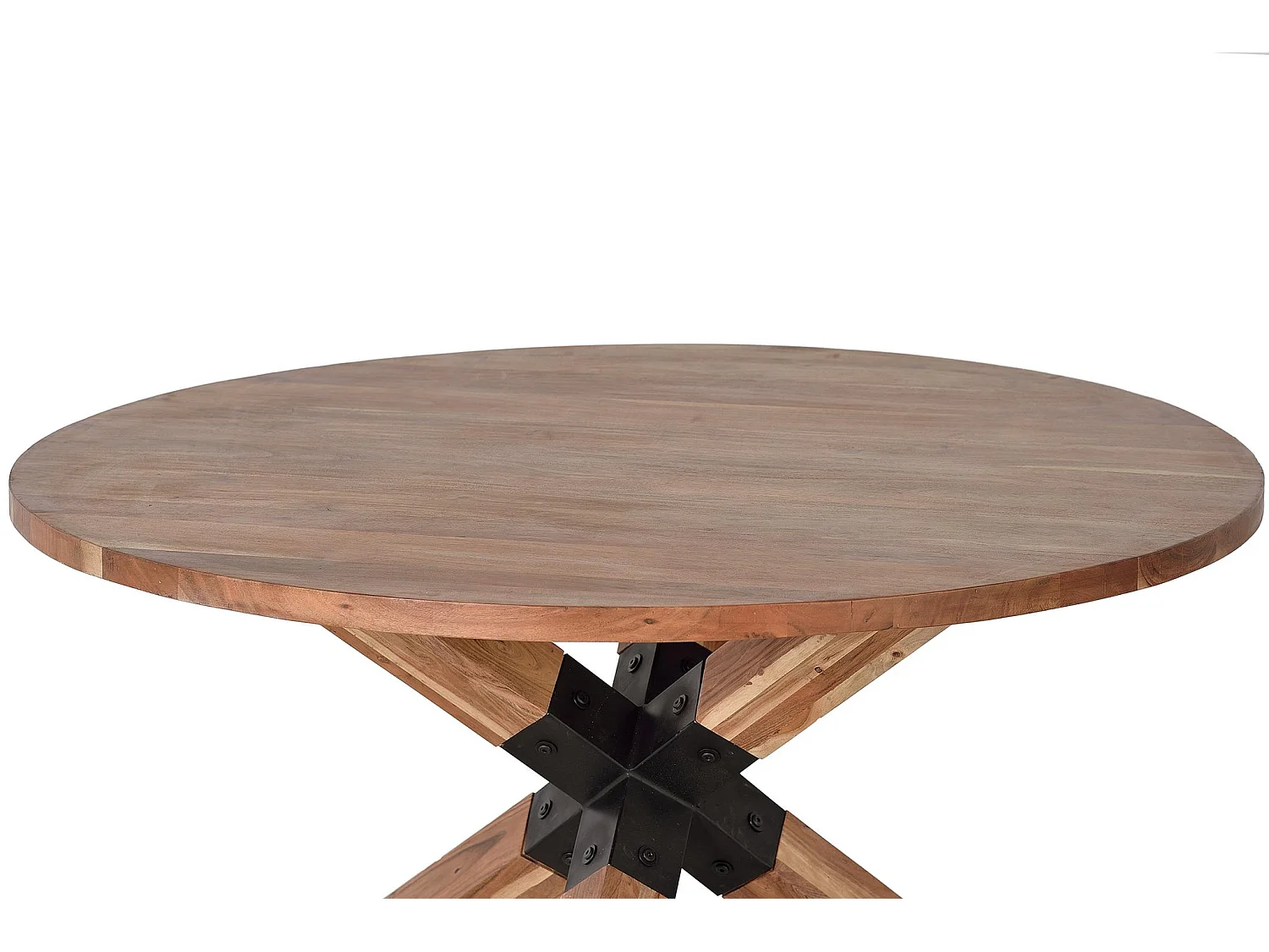 Tables de salle à manger en bois d'acacia massif 150 cm, style industriel moderne - 76 x 150 x 150