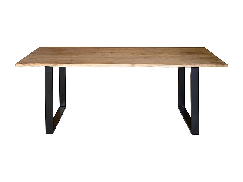 Table à manger en bois d'acacia naturel et pieds en métal noir