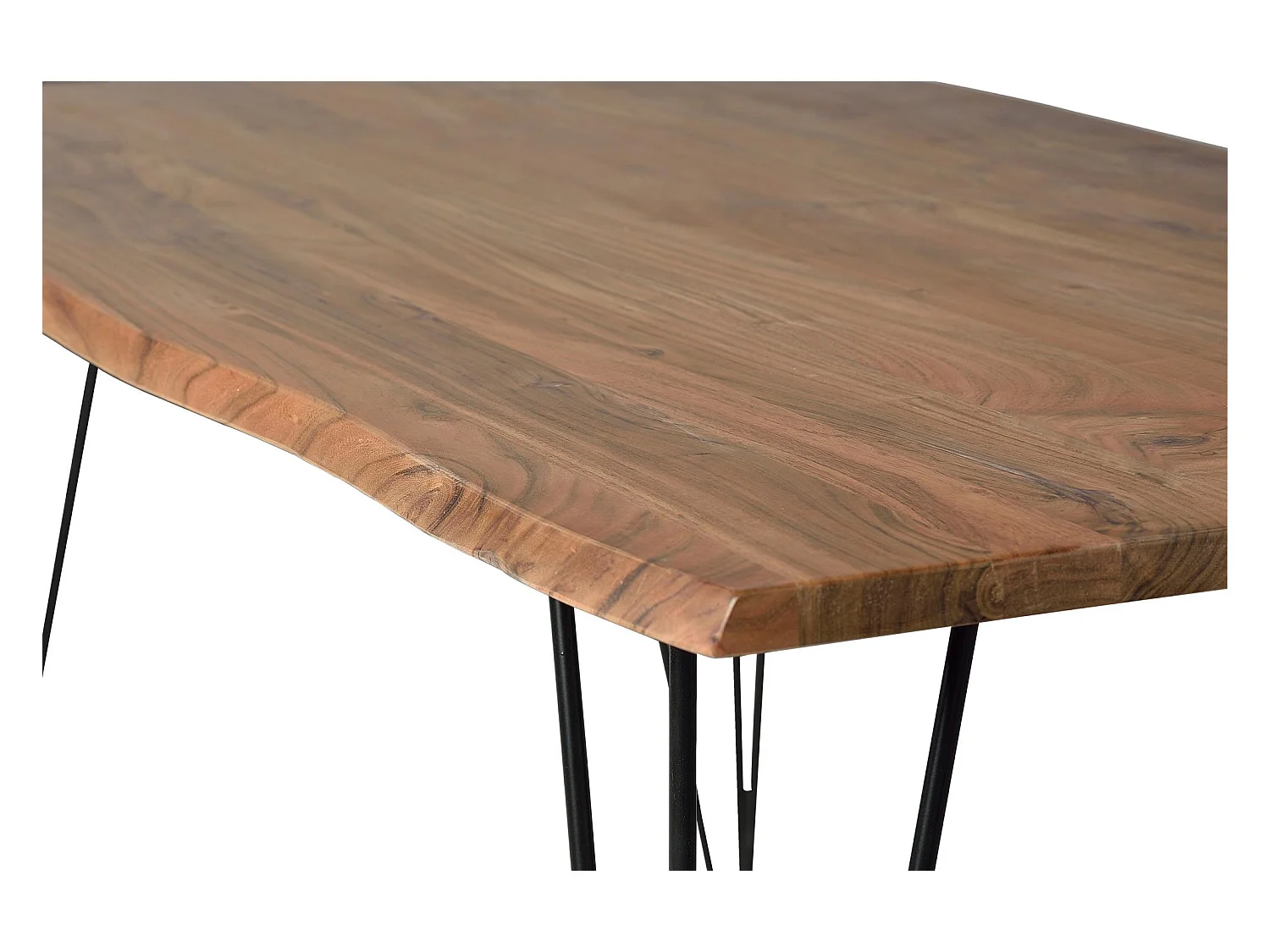 Table à manger en bois d'acacia naturel et pieds en métal 6 places