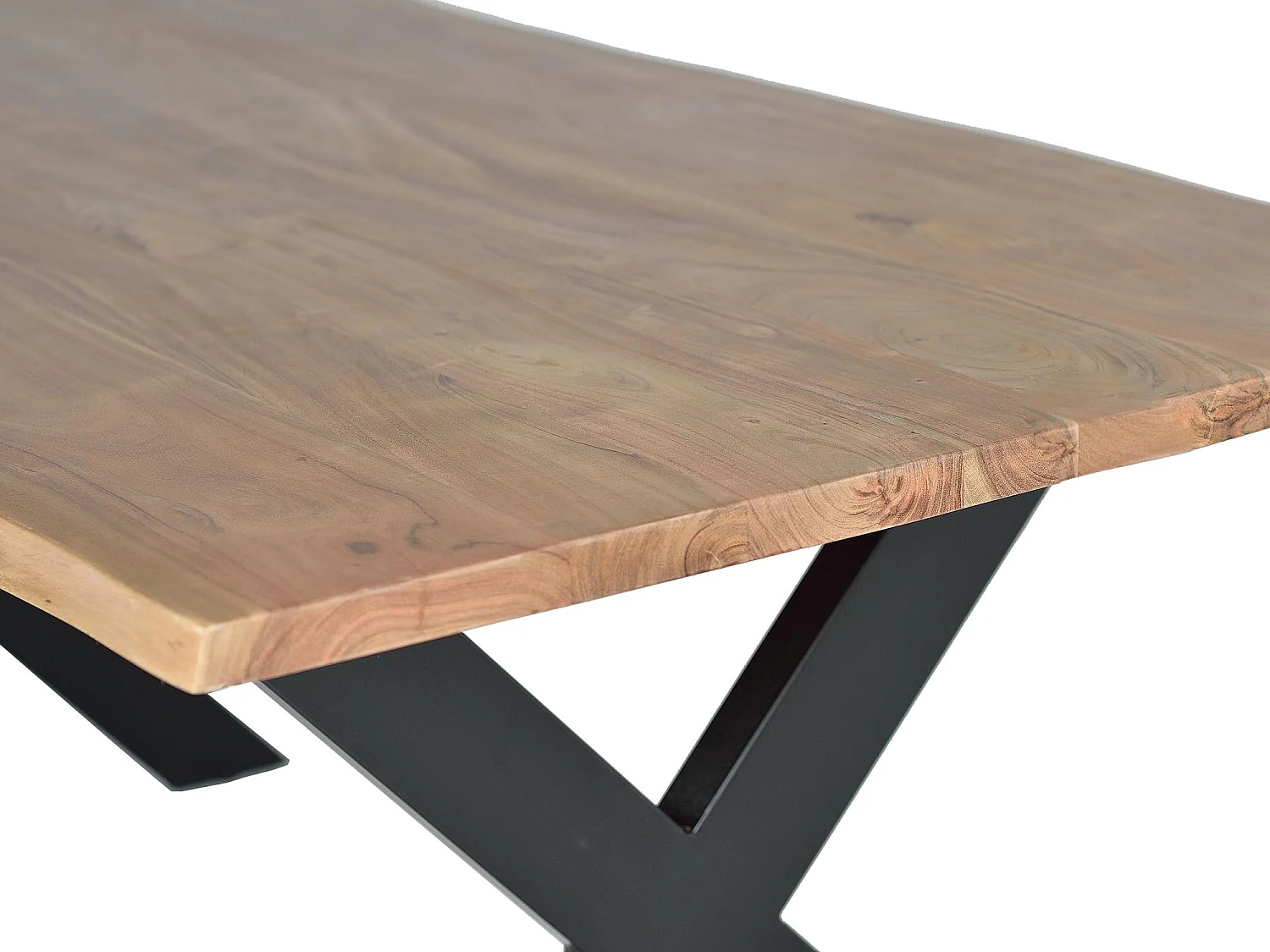 Table en bois d'acacia et pieds en métal couleur naturelle