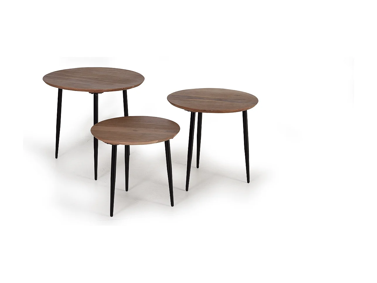Ensemble de 3 tables en bois d'acacia et pieds en métal