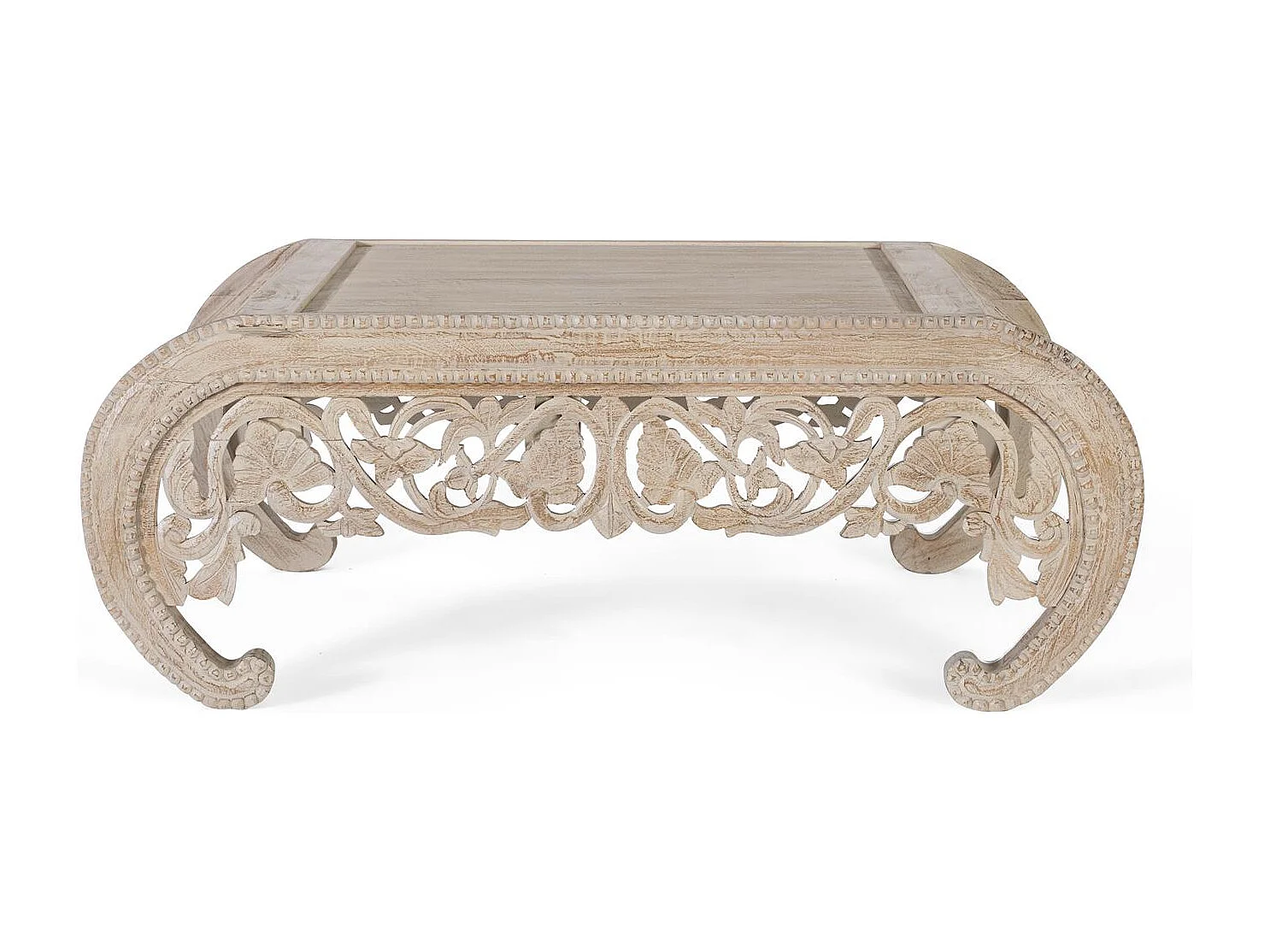 Table basse en bois manguier blanc décapé