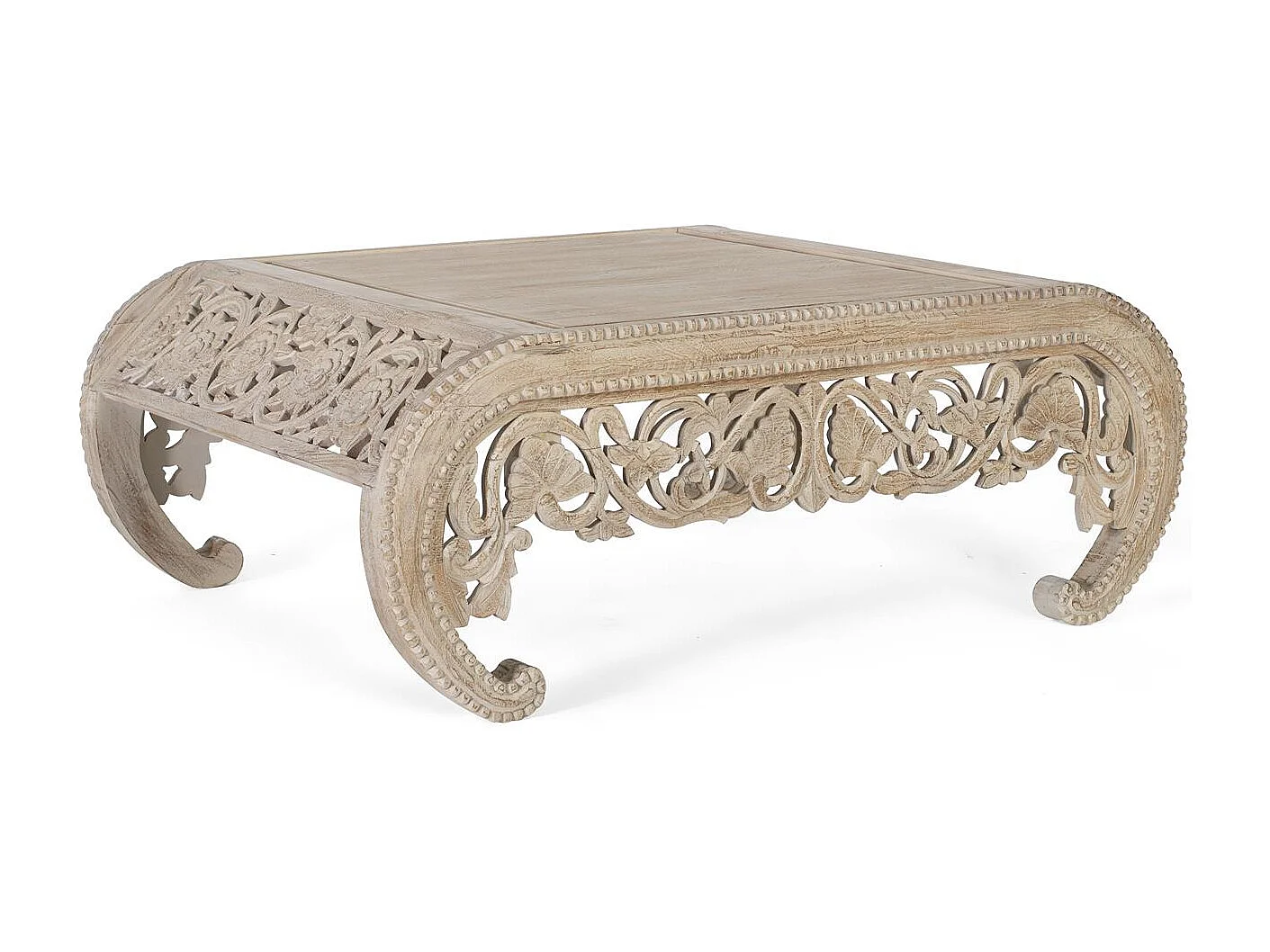 Table basse en bois manguier blanc décapé