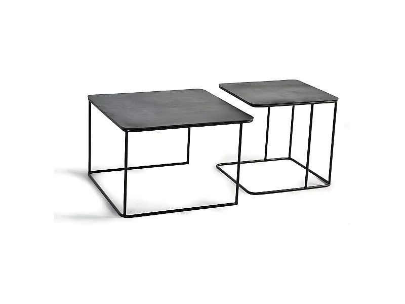 Set aus 2 Satztischen aus geschnitztem und handbemaltem Mangoholz